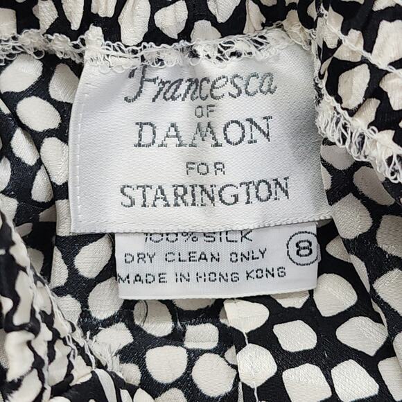 Vintage 80s Francesca of Damon Skirt Set Size 8 Black White Silk Peplum Pencil - Picture 16 of 16
